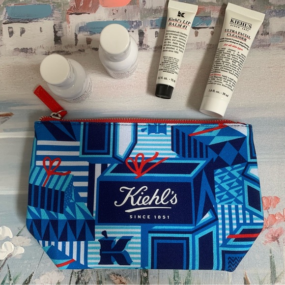 Kiehl’s Makeup Cosmetic Pouch/Bag Cleanser Toner Lip Balm Set - Picture 3 of 11
